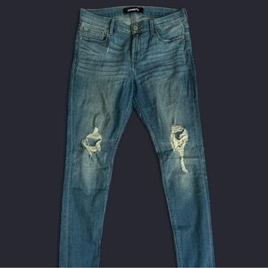 Express Women's Blue Distressed Skinny Jeans